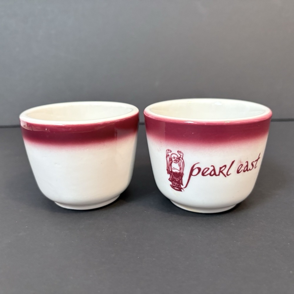 Vintage Lot of 2 Walker China Tea Cup Pearl East Buddha Bedford Ohio Handleless